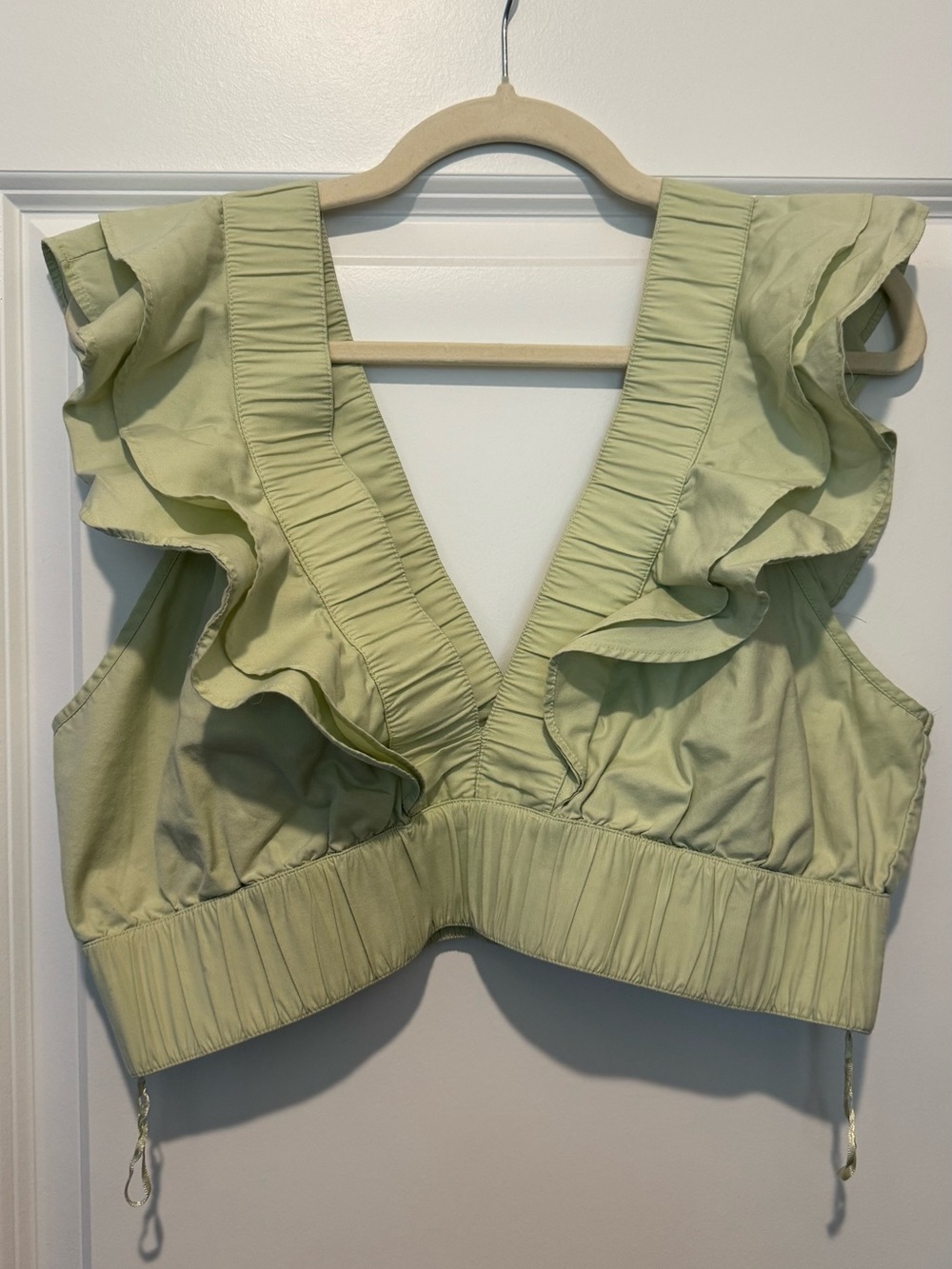 Abercrombie & Fitch Light Sage Ruffle V-Neck Crop Top